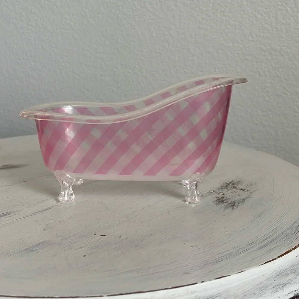 Bath and Body Works pink check acrylic Miniature Claw Foot Bath Tub